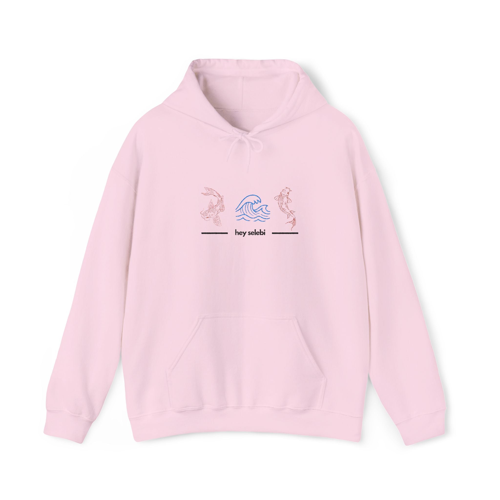 Hoodie — Minimal Pastel Koi Fish Embroidered