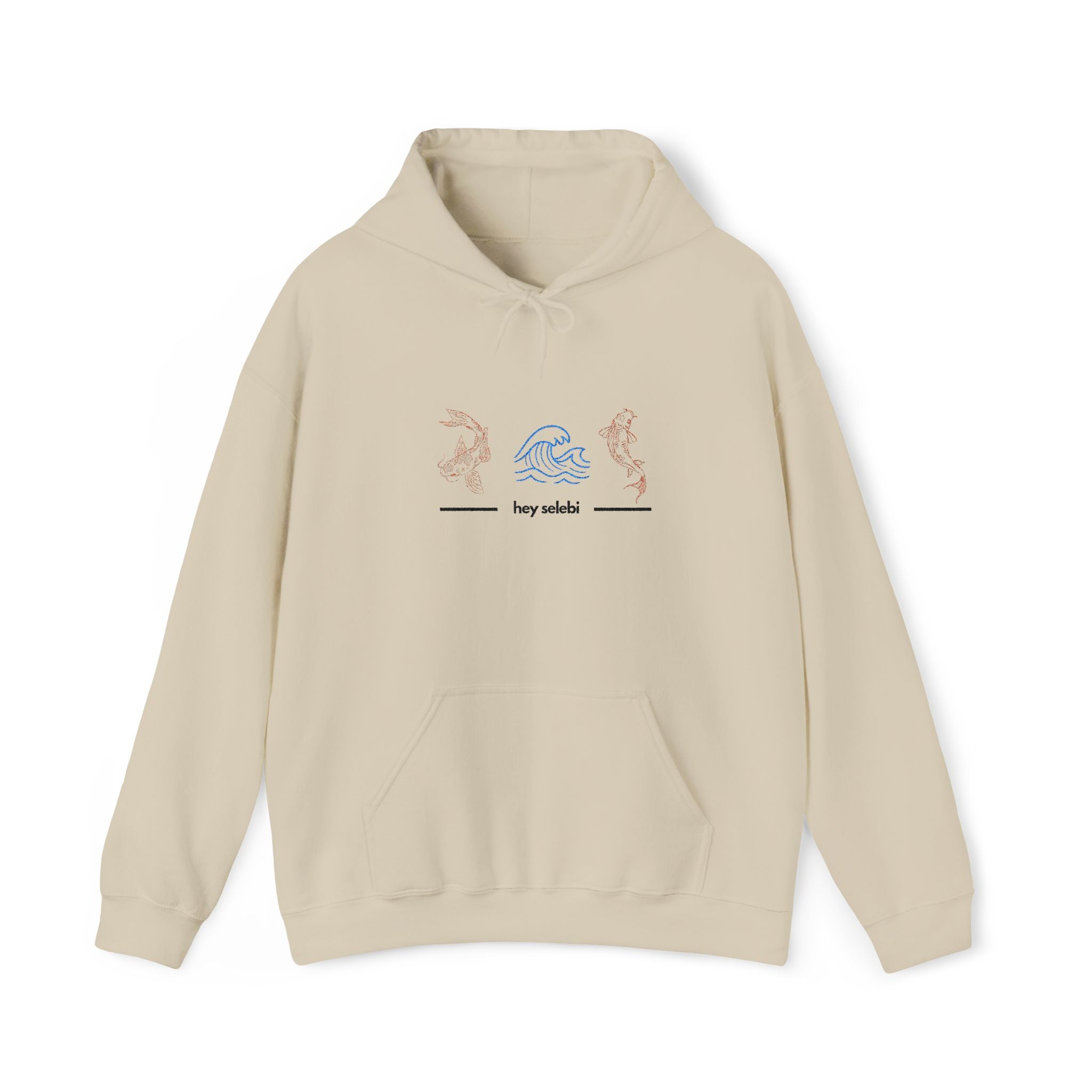 Hoodie — Minimal Pastel Koi Fish Embroidered