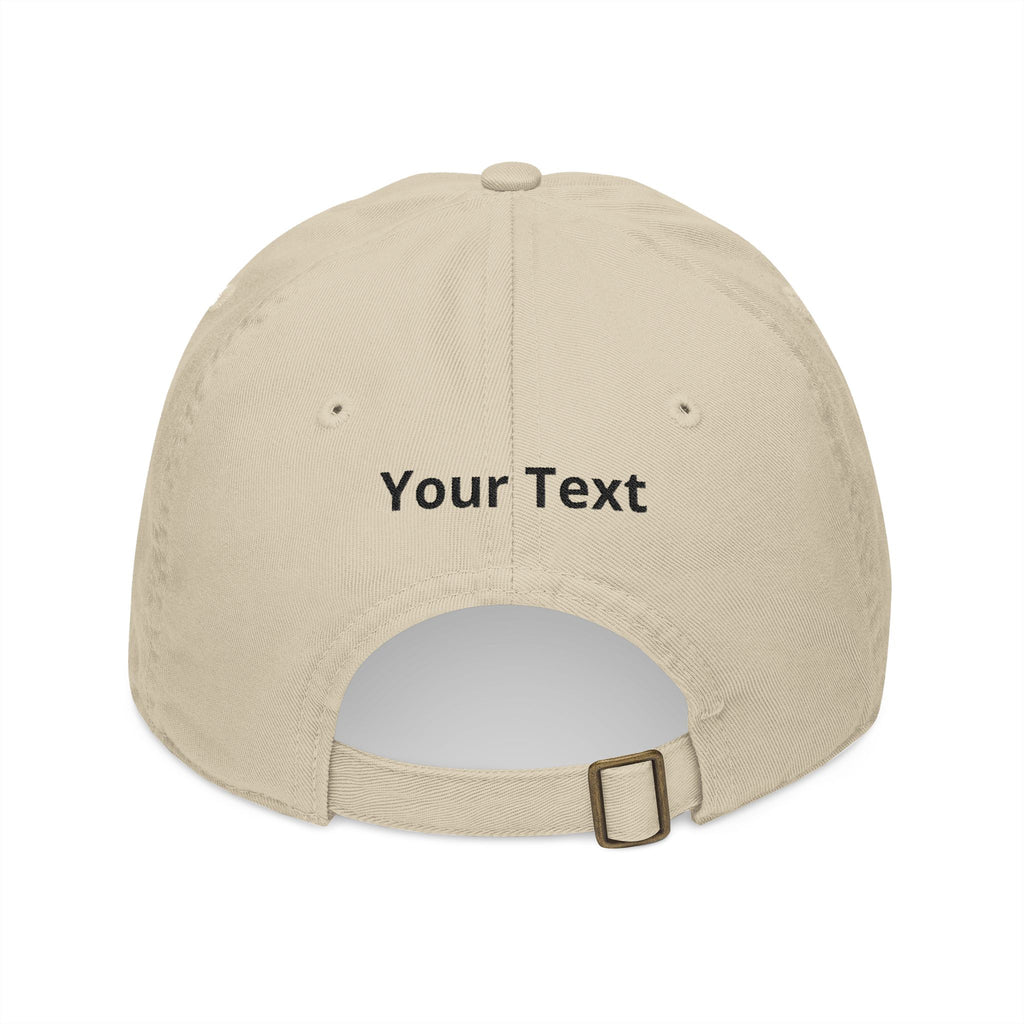Organic Embroidered Baseball Cap — 'Hey! Select' Minimal Patch, Custom Back Text