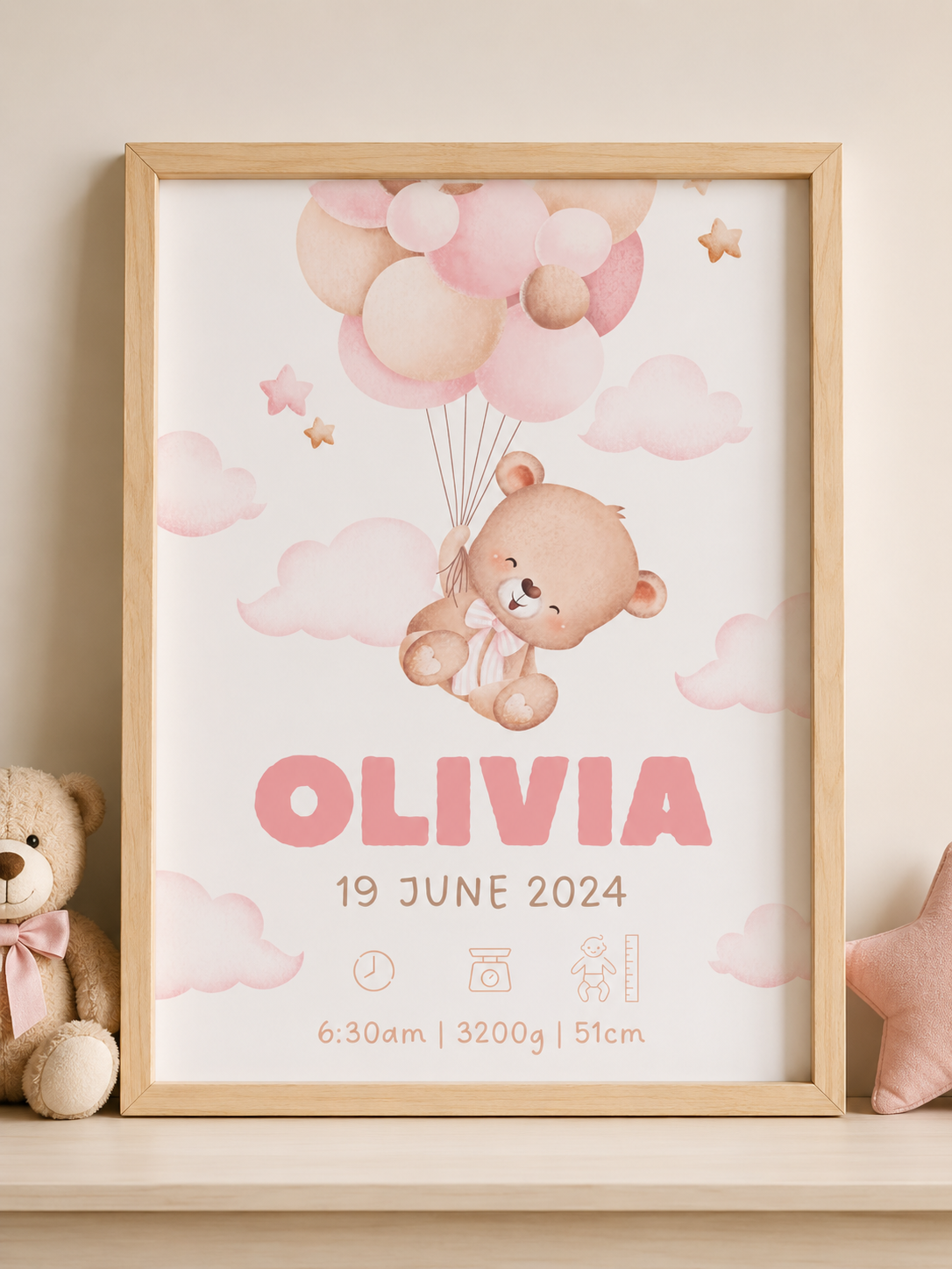 Personalized Birth Poster with Teddy Bear
